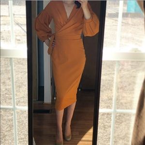 Boohoo “Off the Shoulder” Wrap Midi Bodycon Dress